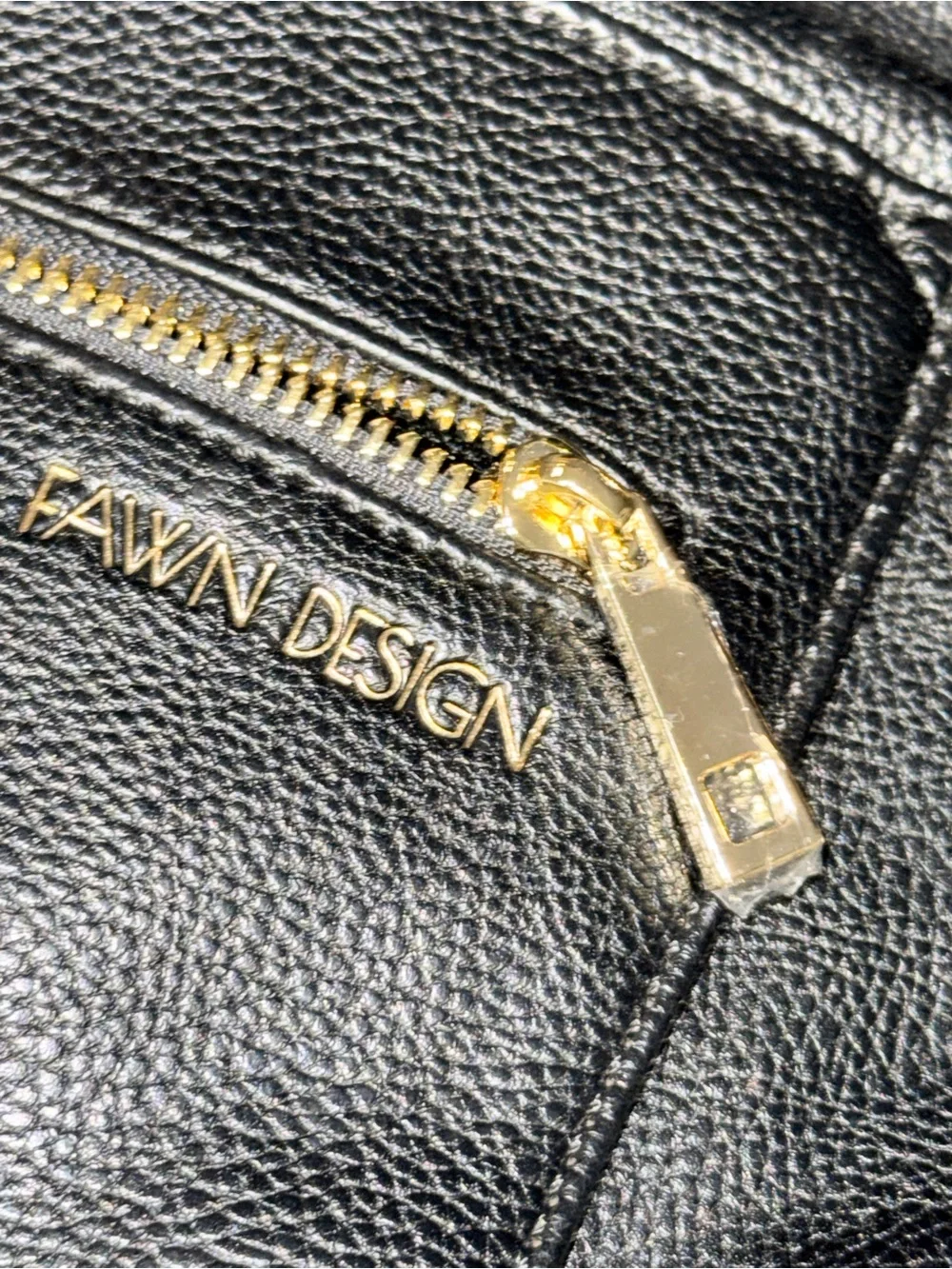 Fawn Design Black Pebbled Leather Backpack with Gold Hardware